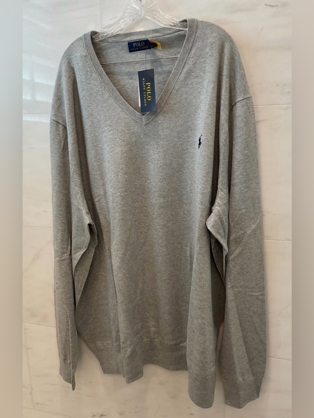 POLO Ralph Lauren HEATHER GRAY 100% Cotton V Neck Knit Sweater 4XLT - Q80